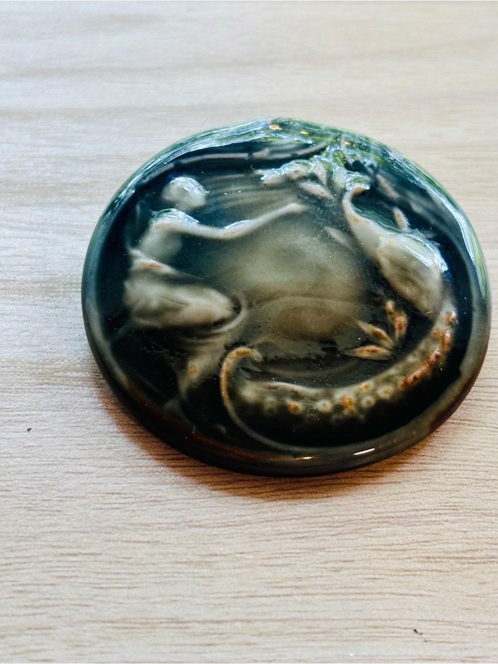 Vintage Artisan Ceramic Brooch HighGloss Signed Studio Pottery  Mermaid Creature